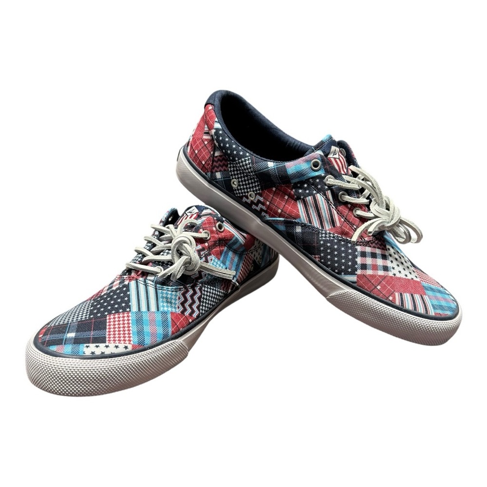 New Men’s Size 11.5 Sperry Striper USA Patchwork Top-Spider Canvas Sneaker - Picture 5 of 8